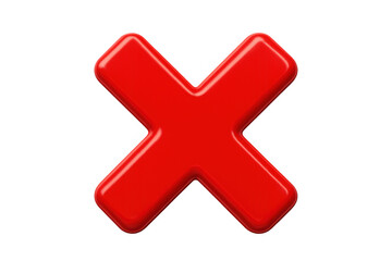 Fototapeta premium Red glossy x mark symbol representing deletion, wrong answer, cancellation, error, and rejection on transparent background