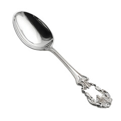 Elegant Classic Silver Spoon Resting on Isolated White Background