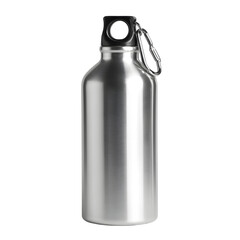 Shiny Silver Aluminum Water Bottle with Carabiner Clip for Outdoor Activities