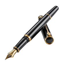Elegant Classic Fountain Pen with Gold Nib and Clip on Isolated Background