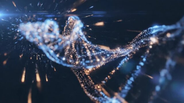 Abstract dna double helix structure glowing particles genetic code biotechnology digital science concept - Powered by Adobe