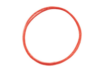 Red hand drawn circle with a textured appearance, outlining details or emphasizing data, presented on a transparent background