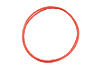 Red hand drawn circle with a textured appearance, outlining details or emphasizing data, presented on a transparent background