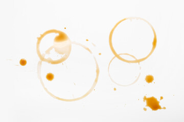 Coffee cup rings on white background