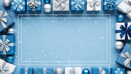 Blue christmas gift boxes border with copy space frame