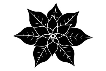 Poinsettia Flower silhouette vector, Christmas Flower with Leaf  black symbol
