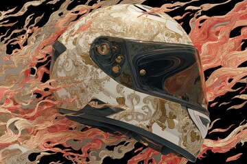 Motorcycle helmet with unique Pattern design: A striking motorcycle helmet features an intricate pattern design, embodying speed and elegance.