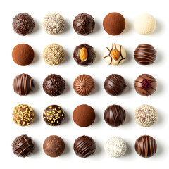 Assortment of Delicious Chocolate Truffles on White Background