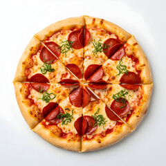 Delicious Pepperoni Pizza with Melted Cheese and Green Garnish