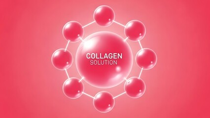 Collagen solution molecular structure graphic with pink gradient background