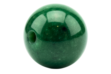 Round green jade gemstone bead with hole for jewelry making craft isolated on a transparent background