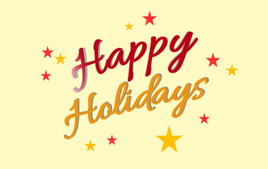 Happy Holidays Greeting Card Design with Festive Stars on Yellow Background - Vector Illustration