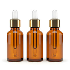 Three Amber Dropper Bottles with Gold Caps