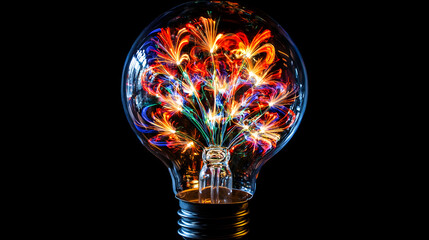 Ignite your imagination with vibrant light trails captured inside a classic lightbulb for innovative concepts, creativity and brilliant ideas in your projects