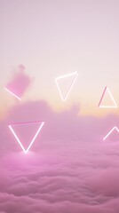 Fototapeta premium Abstract 3D illustration of floating geometric shapes in soft pink hues, creating a dreamy atmosphere with ethereal lighting and smooth textures