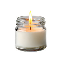 Elegant Lit Candle in Clear Glass Jar with White Wax