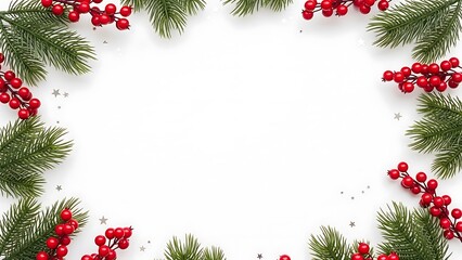 Christmas wreath frame with holly berries and pine needles