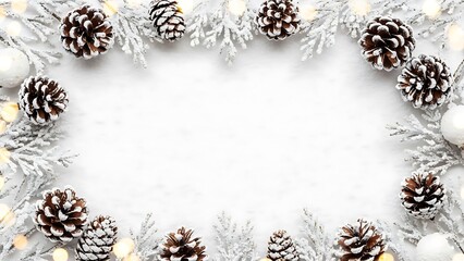 Frosted pinecone garland border with soft white lights