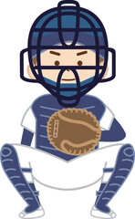 野球のキャッチャーをする男の子