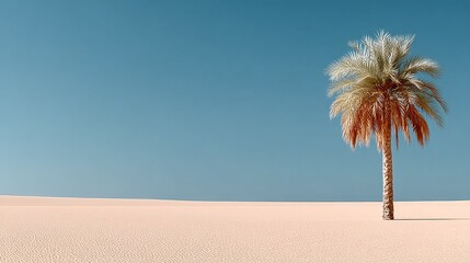 Obraz premium A Majestic Palm Tree Standing Alone in the Expansive Desert Sands Beneath a Bright Blue Sky