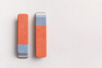 School erasers on white background