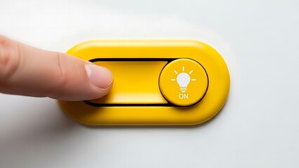 Finger pressing a yellow light bulb switch to the on position