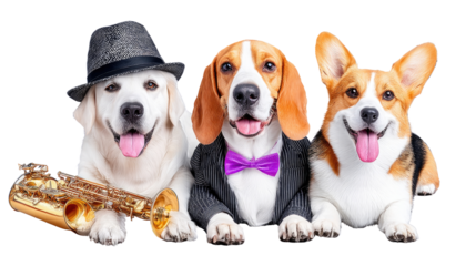 Dogs in Musical Attire with Saxophone Ready for a Fun Performance