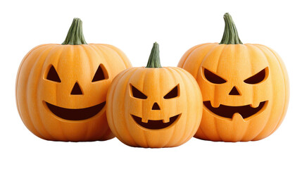 Obraz premium Trio of Carved Pumpkins with Halloween Faces for Spooky Decor