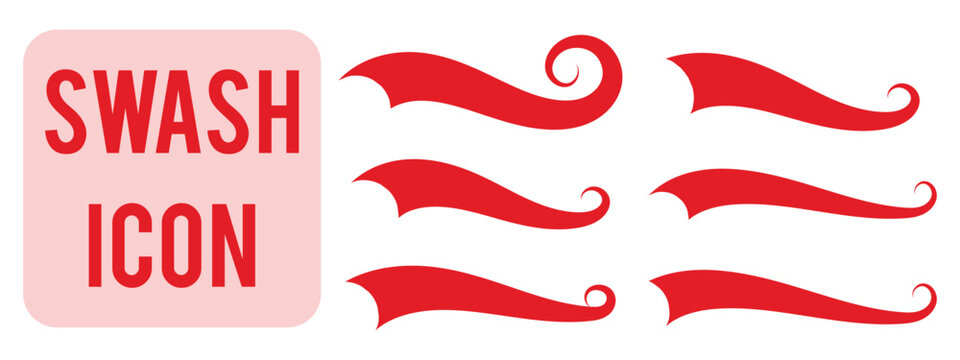Set of baseball swoosh and swash tails. Sports swash shape set, text underlines for baseball design. Hand drawn font elements in retro style for athletics, baseball. Swirl stroke swish underline shape