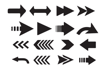 Set of black arrows isolated on white background indicating various directions and movements navigation concept
