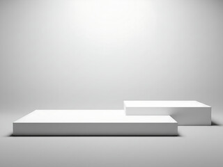 Geometric cube shadow scene, Empty white abstract table - platform with empty space for product placement and design solutions, blank illuminated white background, blank bright step platform white bac