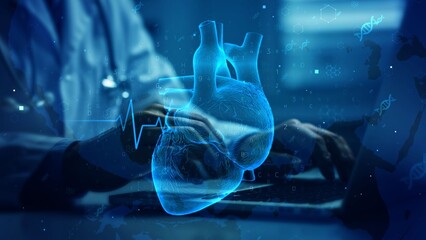 Futuristic Medical Technology with Digital Heart Hologram in Healthcare Environment