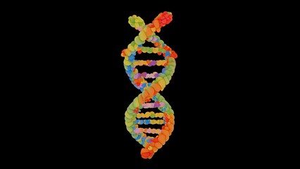 Vibrant 3D DNA Double Helix Model Against Black Background