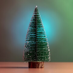 Festive Merry Christmas and Happy New Year Card with Green Spruce Tree and Lights on Blue Winter Background &ndash; Holiday Seasonal Design with Copy Space