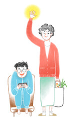 Mother Gathering Energy to Scold Her Smartphone-Focused Son