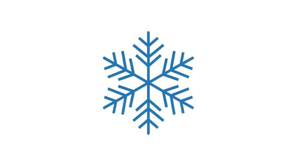 A simple blue geometric snowflake icon with six symmetrical points on a clean white background representing winter and cold weather
