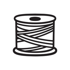  Black and White Wire Spool Icon, Simple Industrial or Craft Symbol.