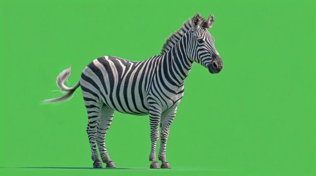 Zebra standing on a green background with a plain and neutral mood.