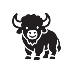 Bold cartoon yak silhouette with strong horns and friendly expressive stylized features.