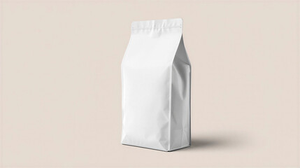 white plastic coffee bag in the centre on clean background, no label, horizontal banner, free space for text, copy space