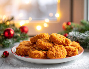 Crispy Golden Chicken Nuggets In Christmas Theme