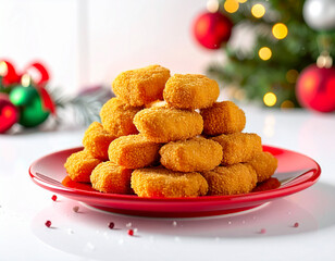 Crispy Golden Chicken Nuggets In Christmas Theme