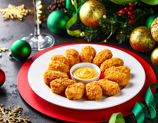 Crispy Golden Chicken Nuggets In Christmas Theme