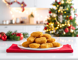 Crispy Golden Chicken Nuggets In Christmas Theme