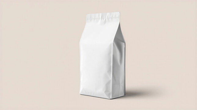 white plastic coffee bag in the centre on clean background, no label, horizontal banner, free space for text, copy space