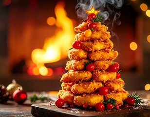 Crispy Golden Chicken Nuggets In Christmas Theme