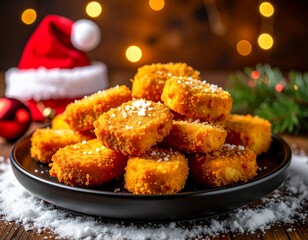 Crispy Golden Chicken Nuggets In Christmas Theme