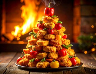 Crispy Golden Chicken Nuggets In Christmas Theme