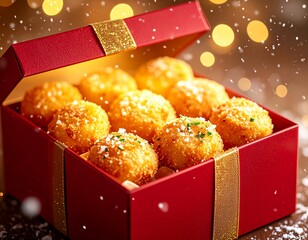 Crispy Golden Chicken Nuggets In Christmas Box Theme