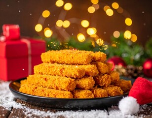 Crispy Golden Chicken Stick Nuggets In Christmas Theme